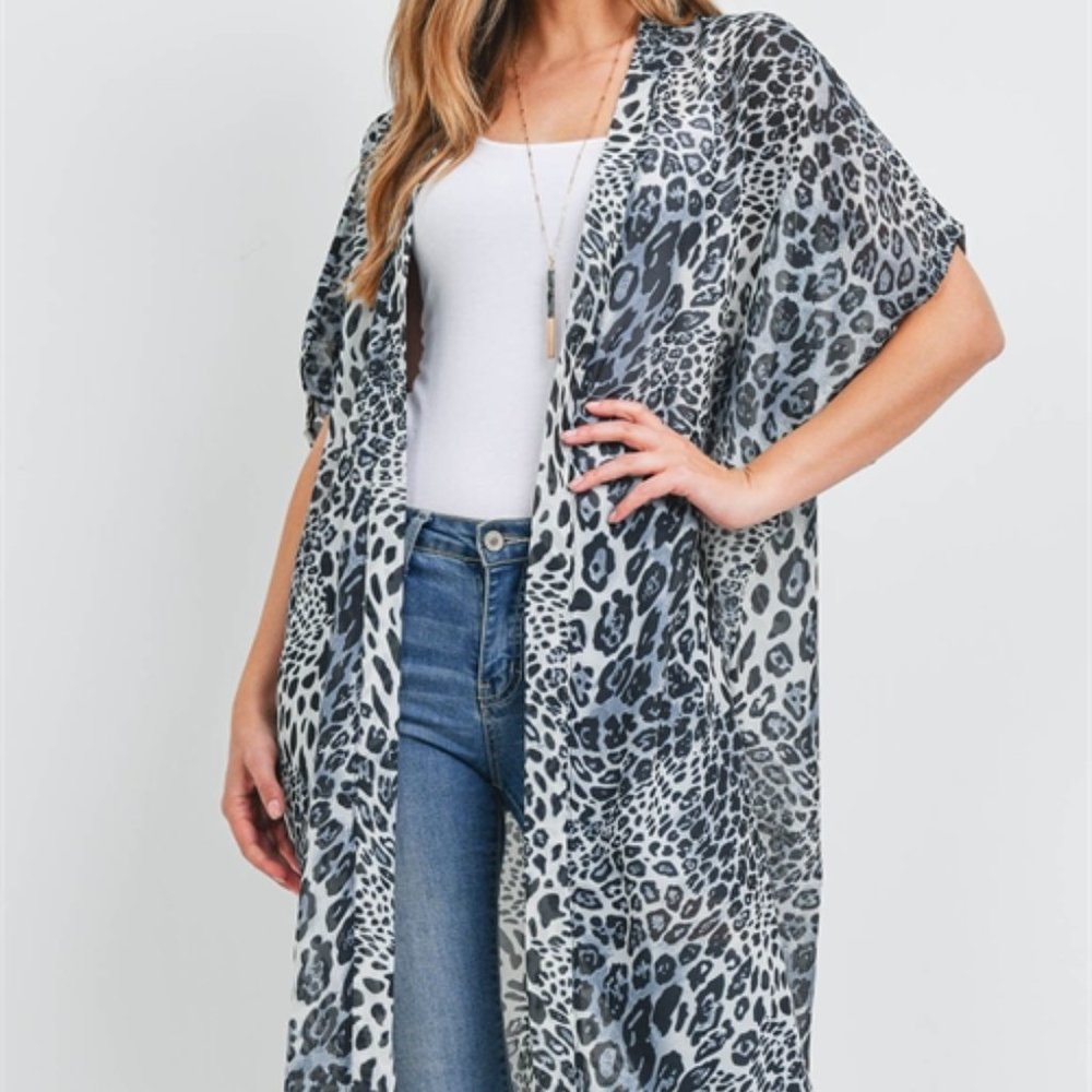 WOW Animal Print Soft Kimono Wrap Swim Coverup Robe Cardigan Sleeves OSFM S-3XL - Picture 2 of 7
